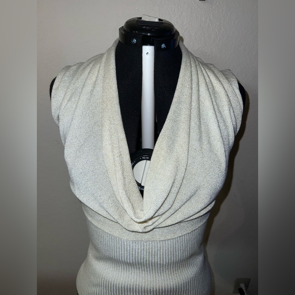 Cache Metallic Knit Cowl Neck Sleeveless Top – Size Large – New Without Tags